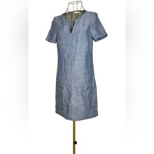The White Company London Linen Blue Chambray Dress w/ Short Sleeves & Pockets, 6